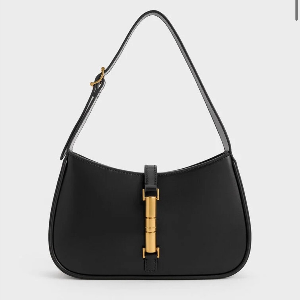 Charles and Keith Cesia Metallic Accent Shoulder Bag - Black